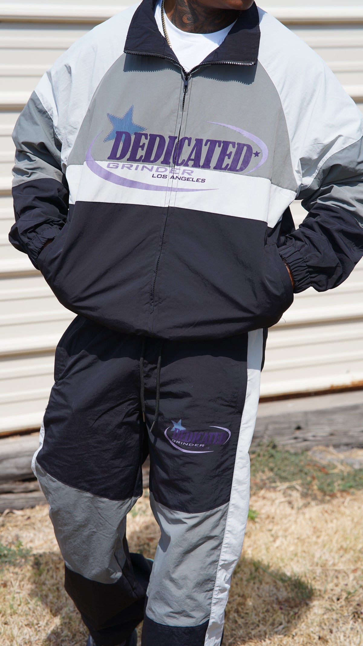 "OVERLY RICH GRINDER" STONE GREY WINDBREAKER SET